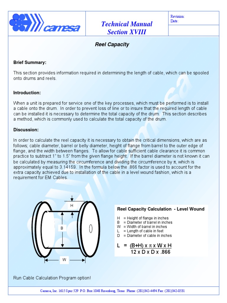 04 Reel Capacity And Cable Calc Pdf Length