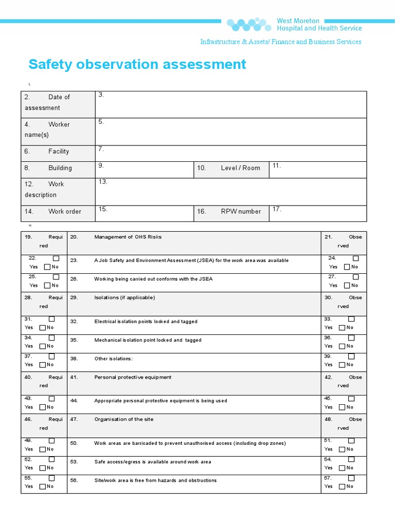 Job Safety Observation Assessment Form | PDF | Occupational Safety And ...