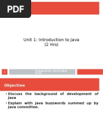 Unit 1: Introduction To Java (2 HRS)