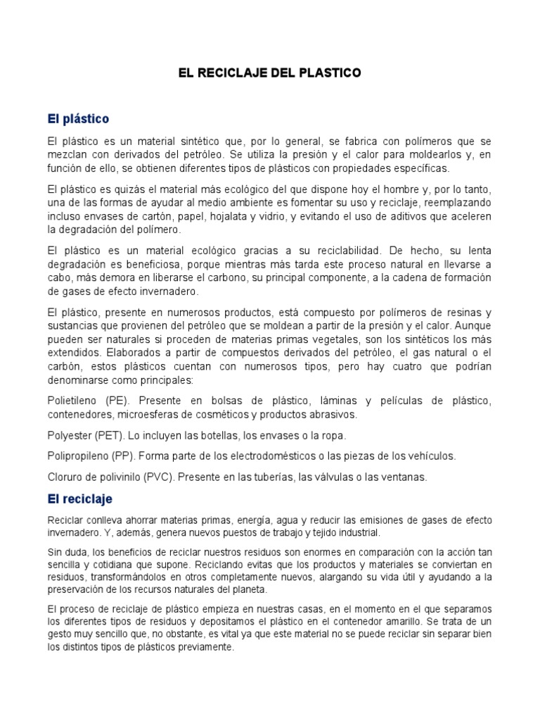 Reciclaje y Tipos de Plásticos | PDF | El plastico | Reciclaje