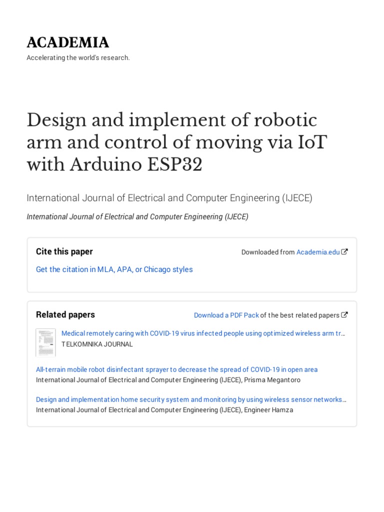 Design and Implement of Robotic Arm and Control of Moving Via Iot With ...