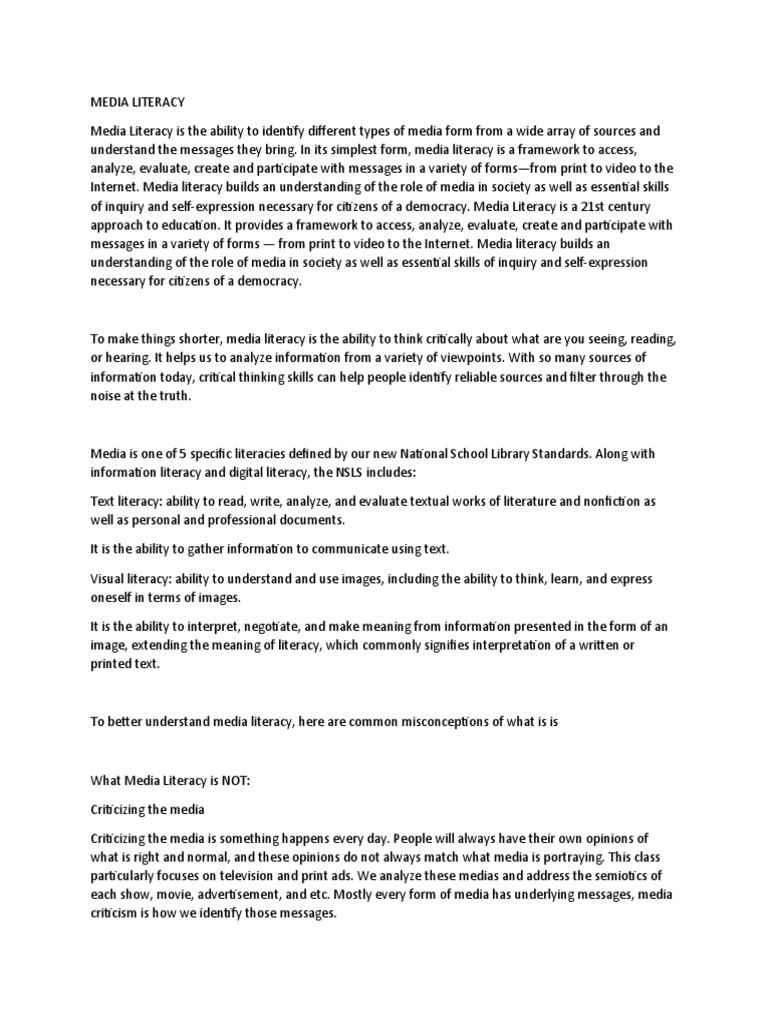Understanding Media Literacy: An Overview of Key Concepts