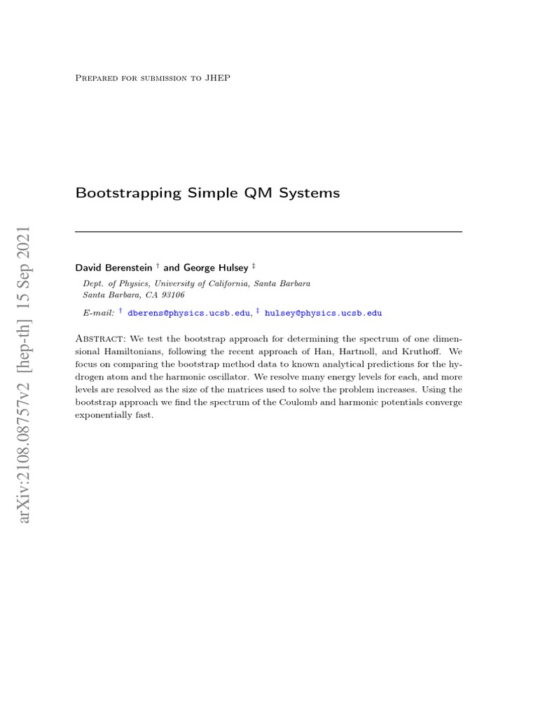 Bootstrapping simple qm systems prepared for submission to jhep pdf
