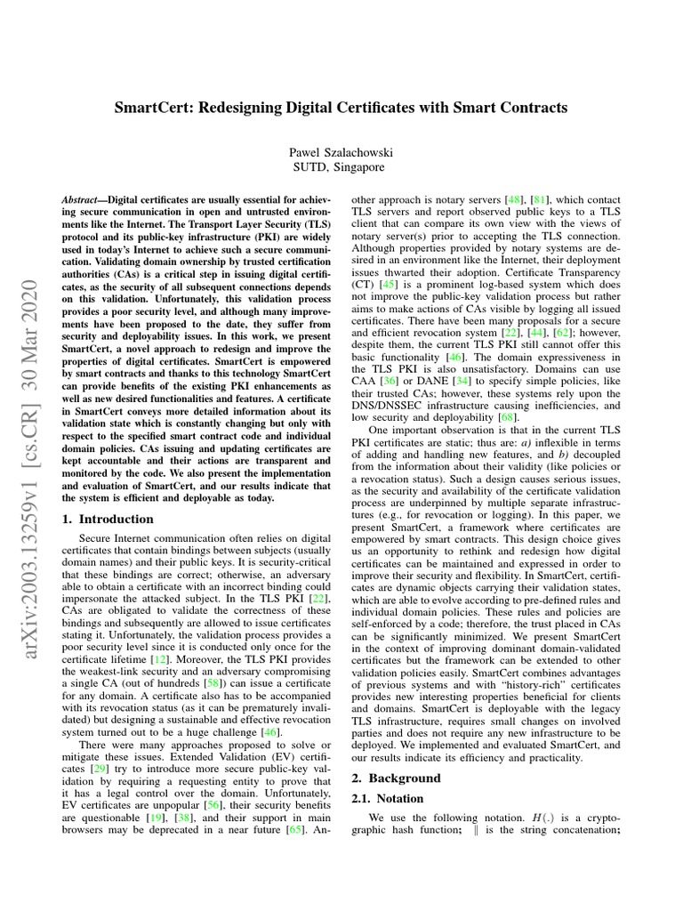SmartCert: Enhanced Digital Certificates | PDF | Public Key Certificate ...