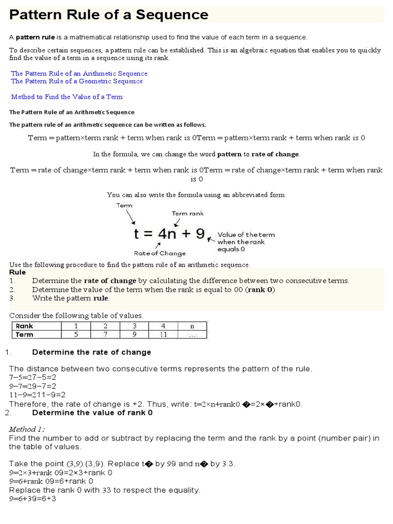 The Pattern Rule of An Arithmetic Sequence The Pattern Rule of A ...
