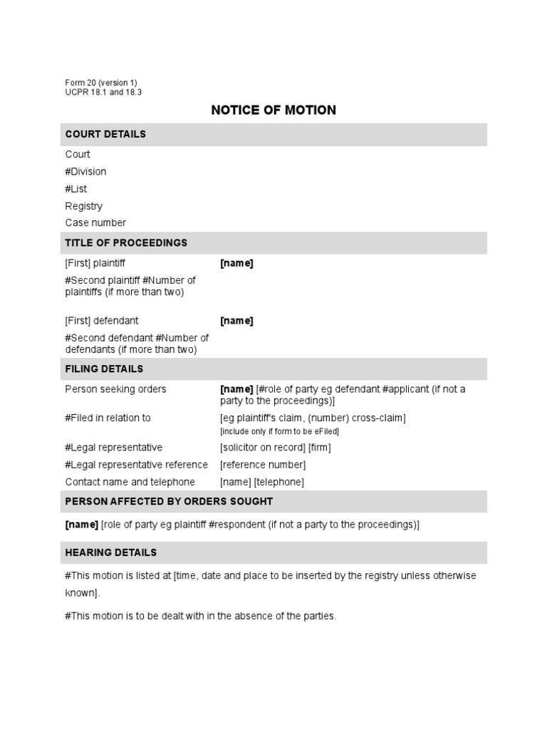 NSW UCPR Form 20 Notice of Motion PDF Address (Geography) Solicitor