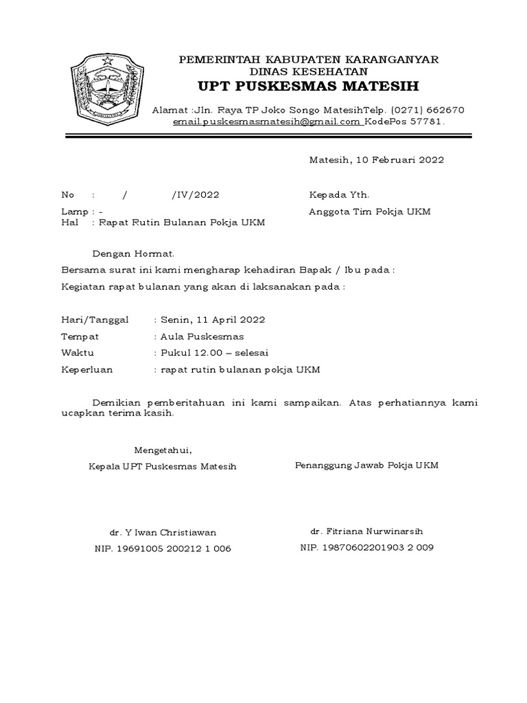 Undangan Rapat Ukm | PDF