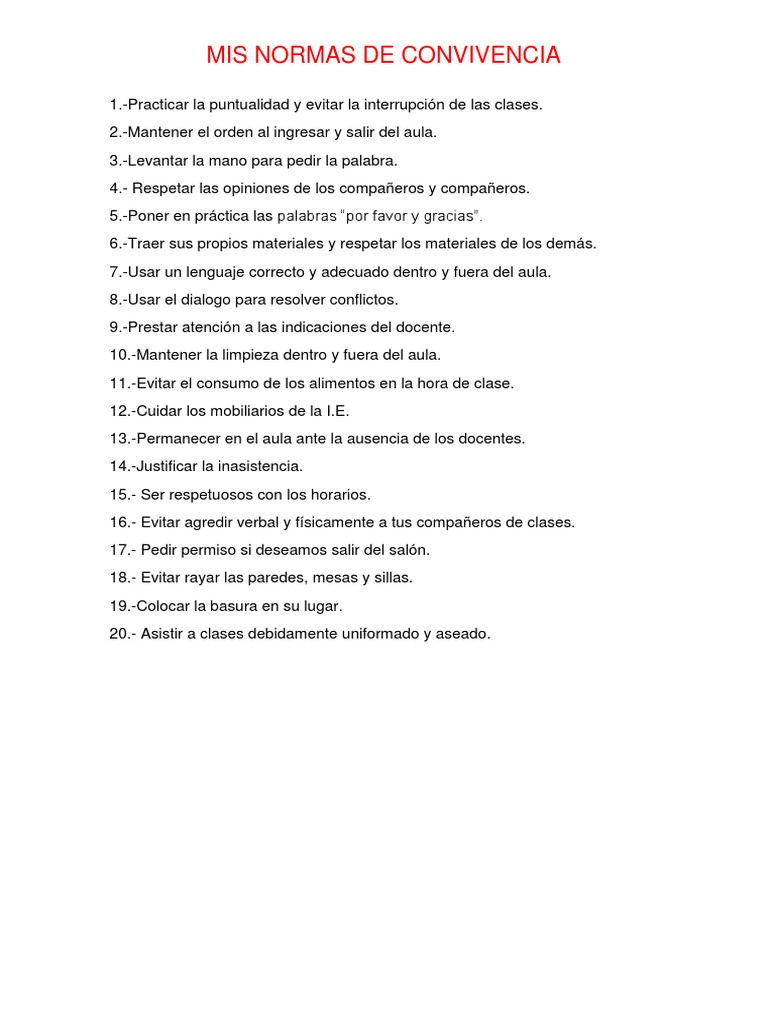 Mis Normas de Convivencia | PDF