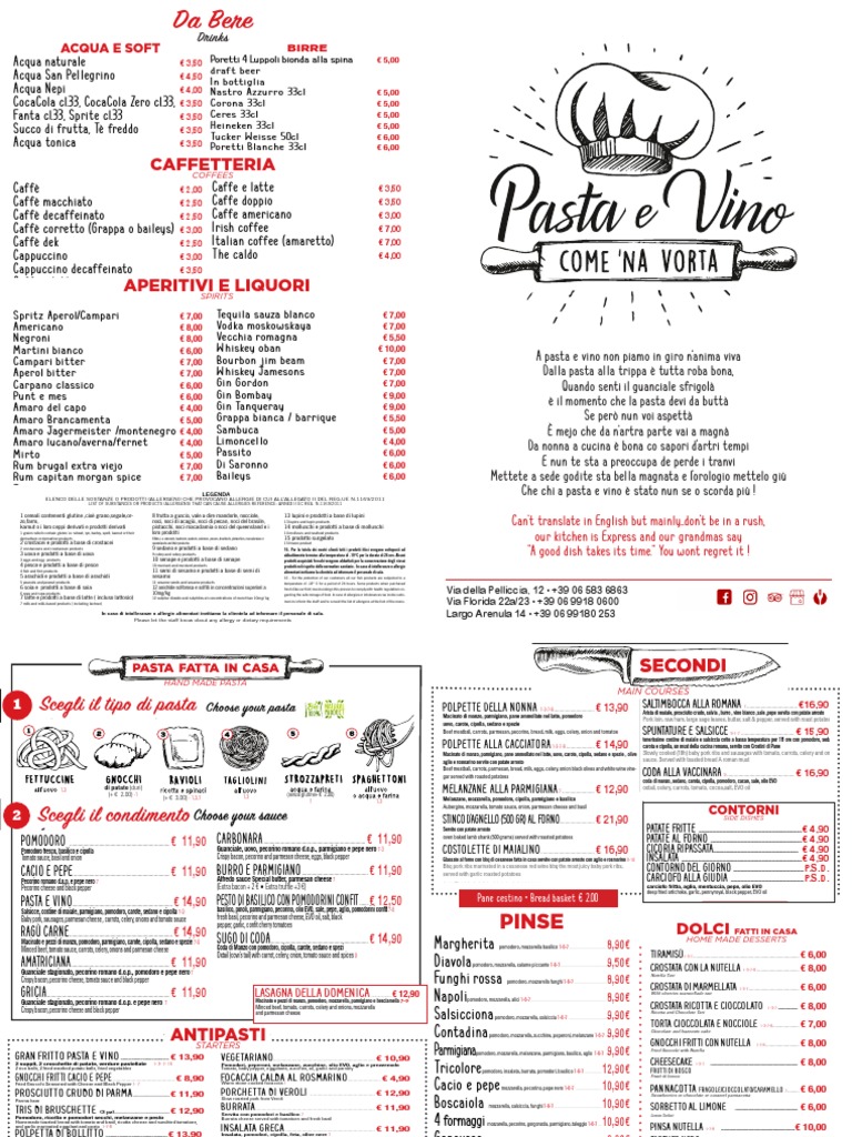 Menu Pasta e Vino Roma PDF