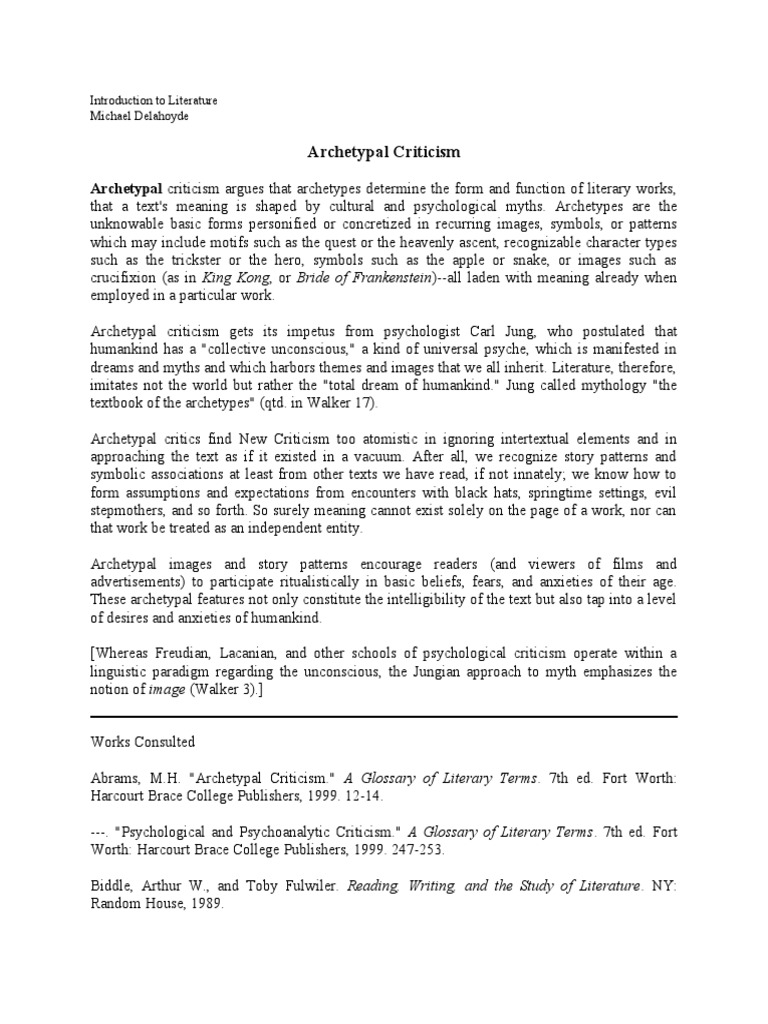 Archetypal Criticism PDF Archetype Carl Jung