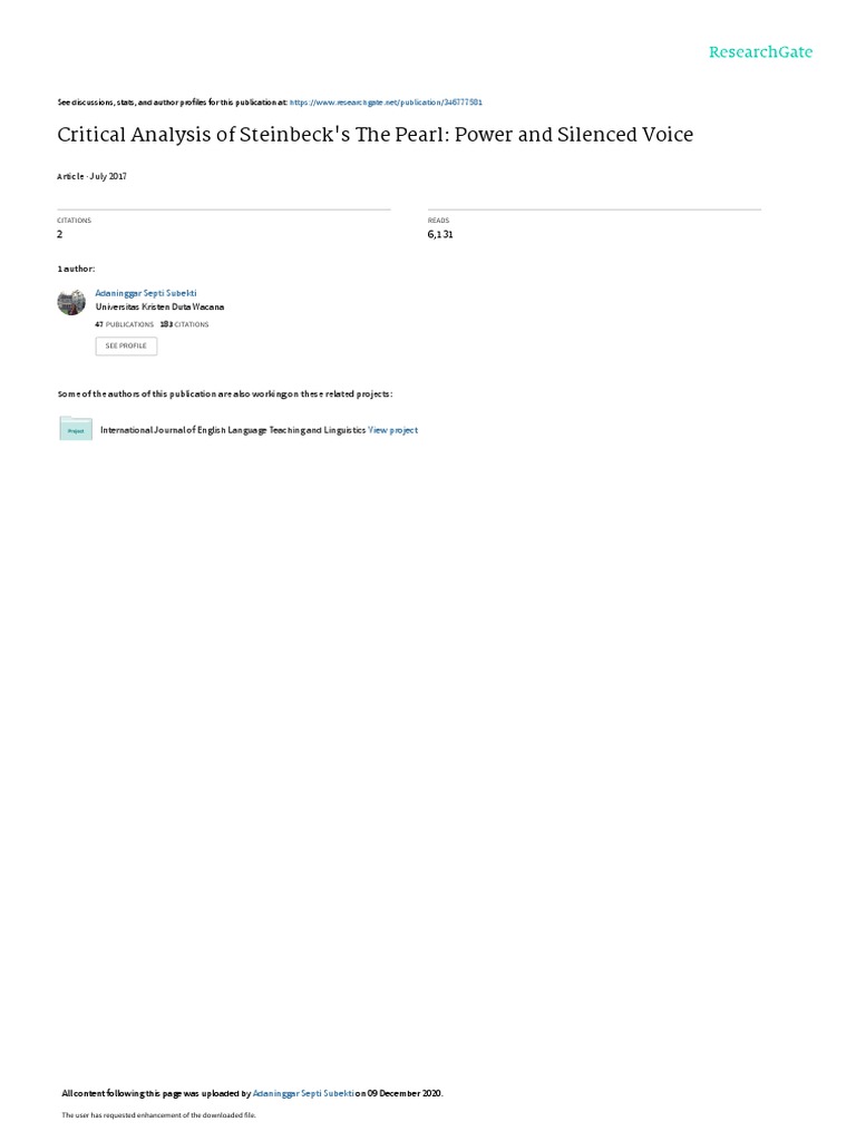 Critical Analysison Steinbecks The Pearl Powerand Silenced Voice PDF