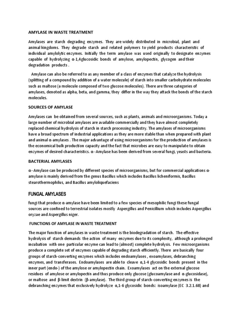 How Amylases Can Break Down Starch in Waste Treatment PDF Starch