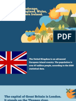 The capital, , landscape, population of England, Wales, Scotland, Northern Ireland.