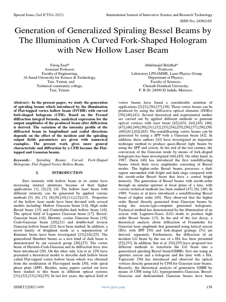 Generation of Generalized Spiraling Bessel Beams by The Illumination A ...