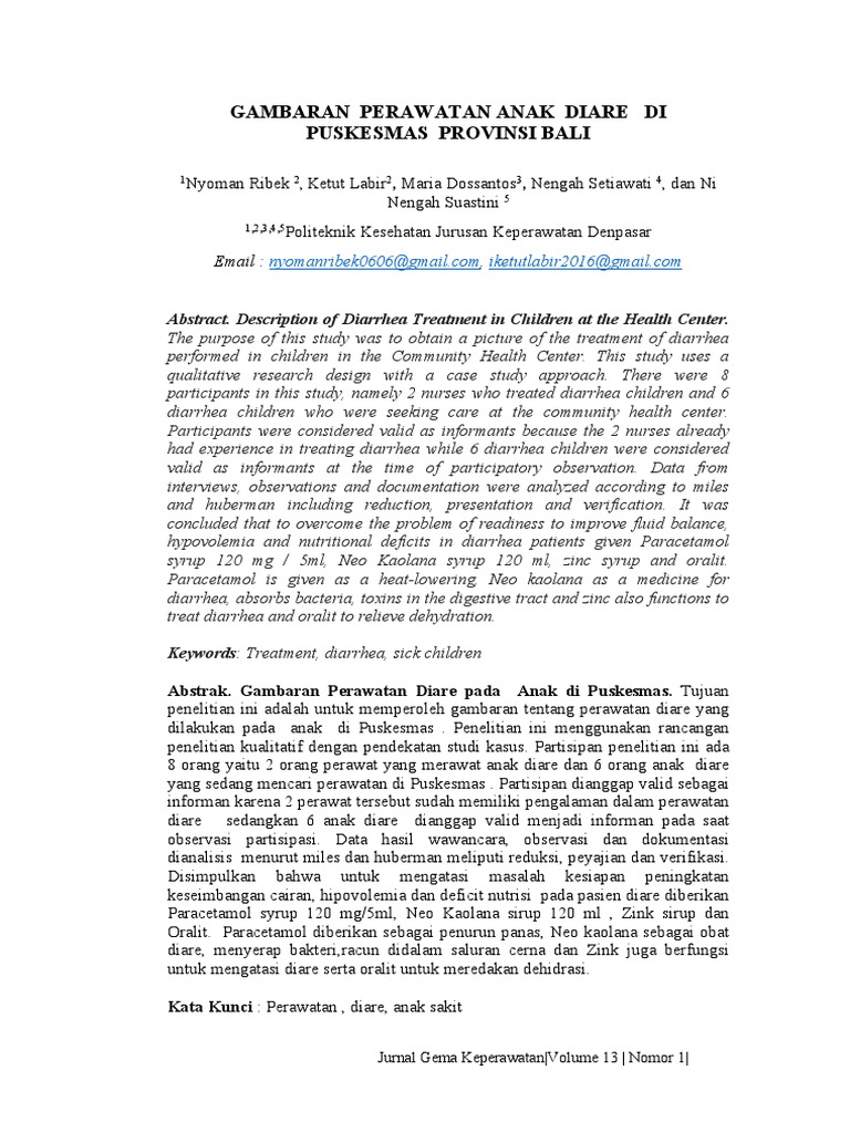 Gambaran Perawatan Anak Diare Di Puskesmas Provinsi Bali PDF