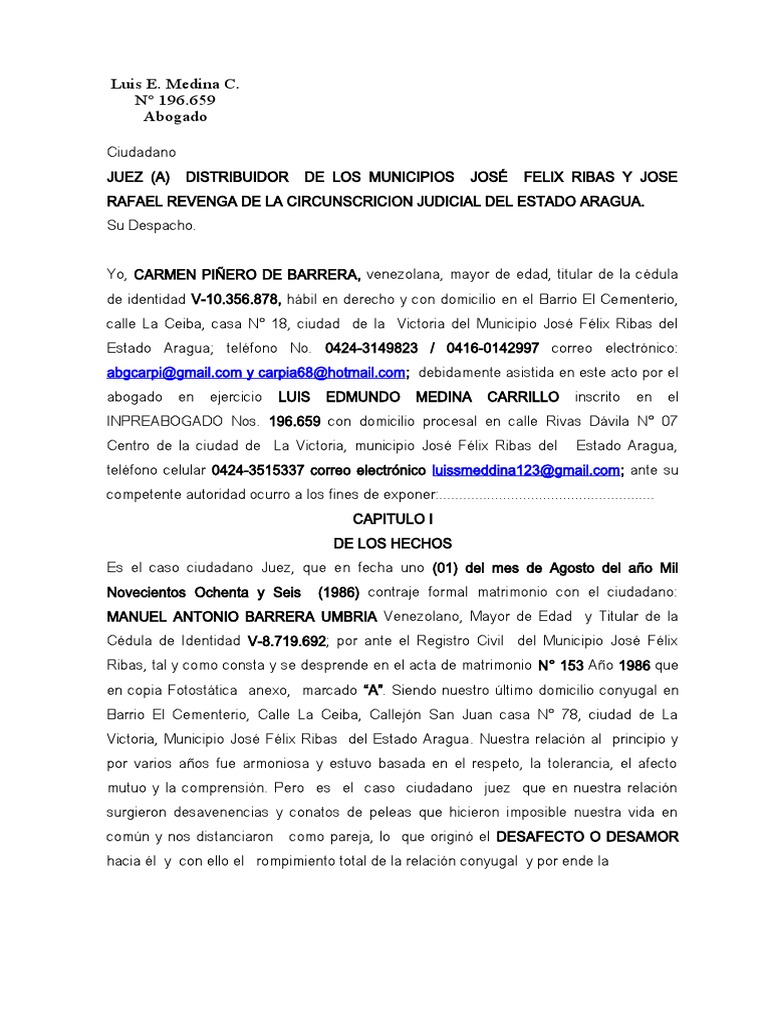 Mi Divorcio Por Desafecto Trib. Municipal - Imprimir | PDF | Divorcio