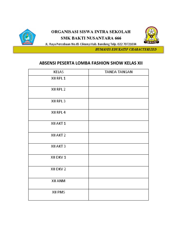 Absensi Peserta Lomba KLS 12 | PDF