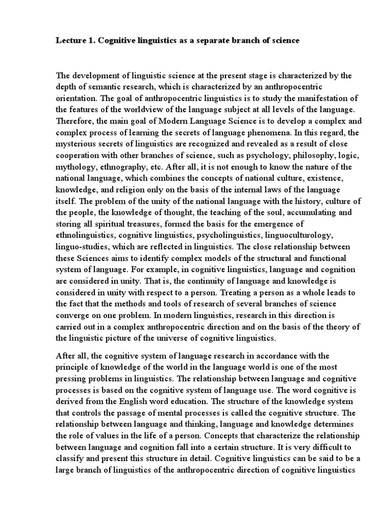 Cognitive Linguistics Overview | PDF | Cognitive Science | Thought