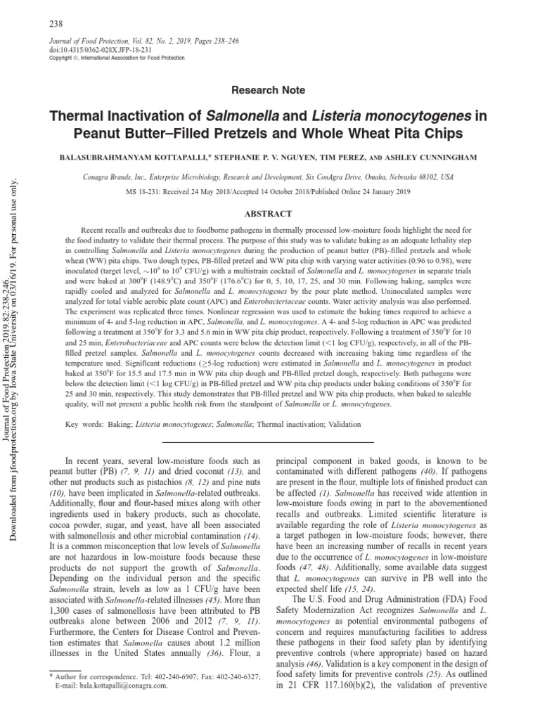 dz value pretzel and pita chips PDF Salmonella Coefficient Of