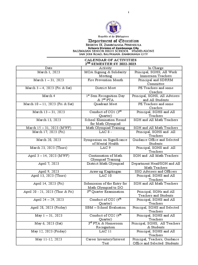 Calendar of activities pdf schools educational institutions