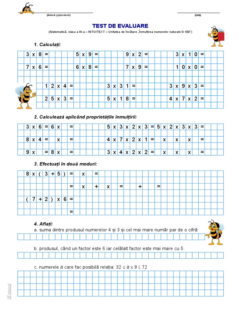 Test Matematica Inmultirea | PDF