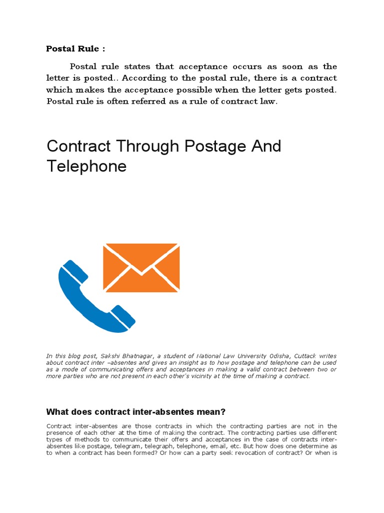 Postal Rule PDF Offer And Acceptance Mail