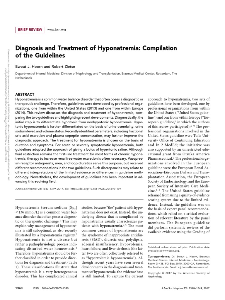 Diagnosis and Treatment of Hyponatremia .7 | PDF | Medicine | Diseases ...