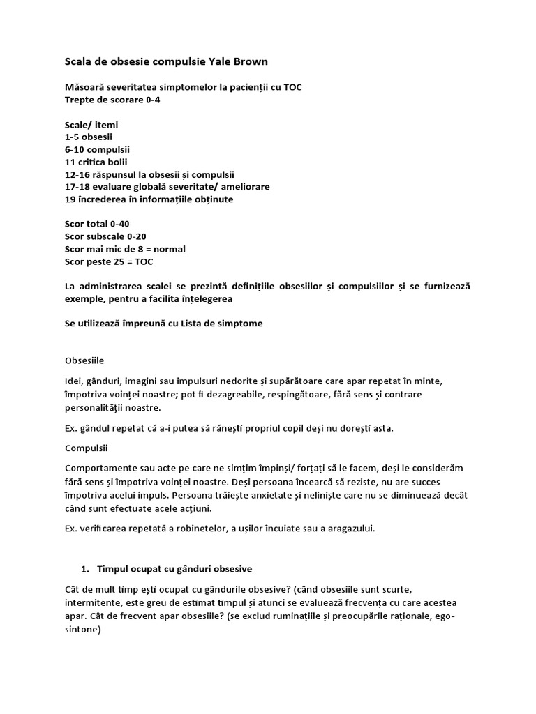 ScalaTuburare Obsesiv Compulsiva | PDF