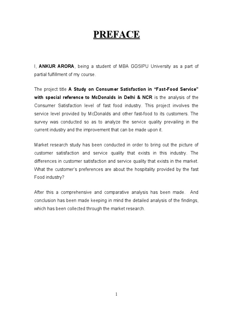 A study on consumer satisfaction in fast food service with special