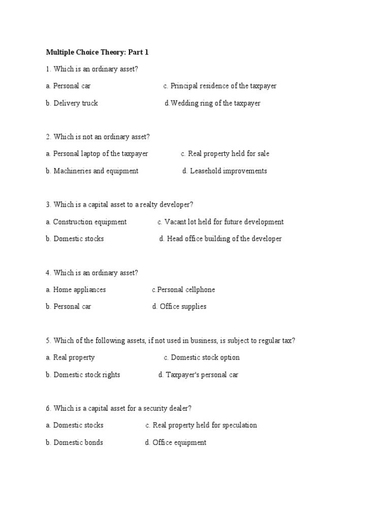 Multiple choice questions on distinguishing between ordinary and