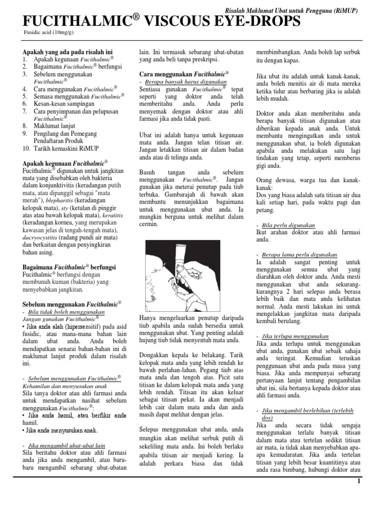 Fucithalmic Viscous Eye Drops Fusidic Acid DKSH Malaysia SDN BHD