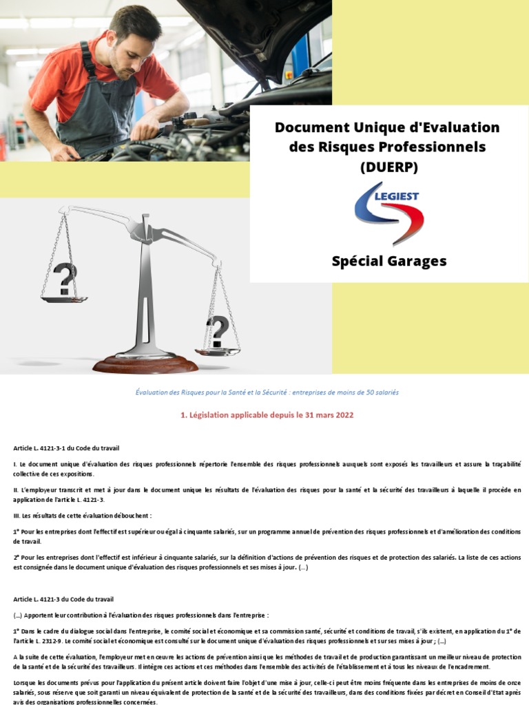 DUERP Spécial Garage Automobile | PDF