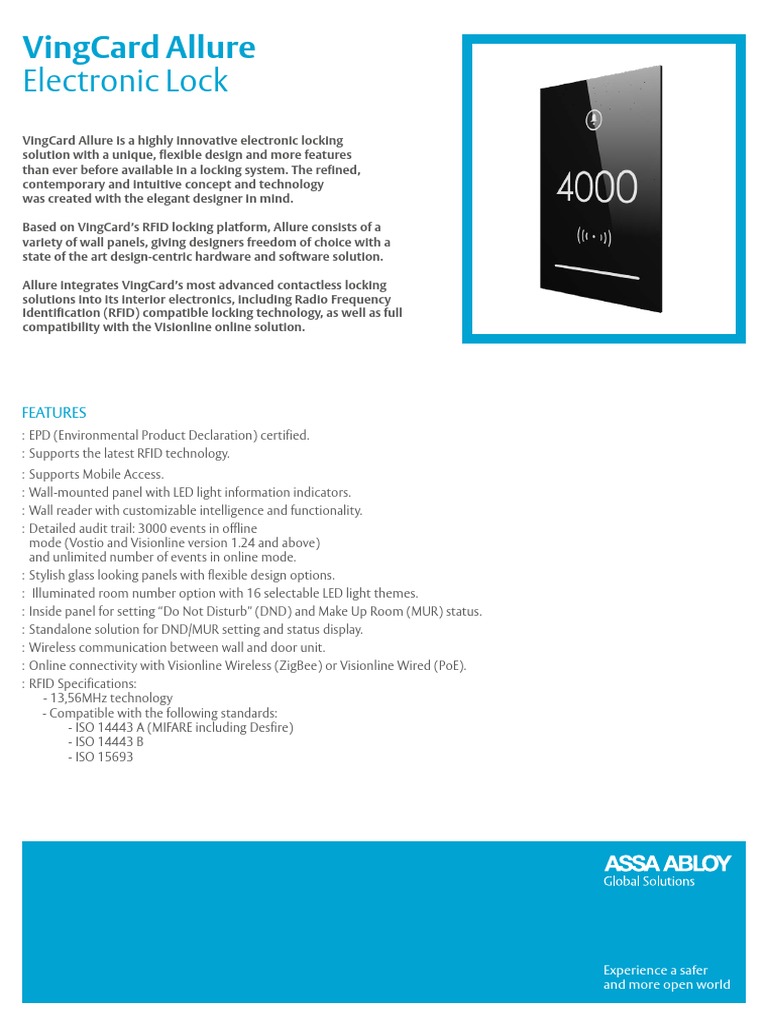 VingCard Allure Product Sheet English | PDF | Radio Frequency ...