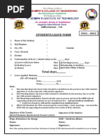 Students Leave Form: St. Jo Seph'S O F Technology