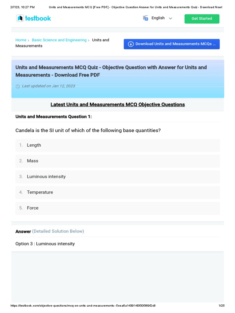 Units and Measurements MCQ (Free PDF) Objective Question Answer For