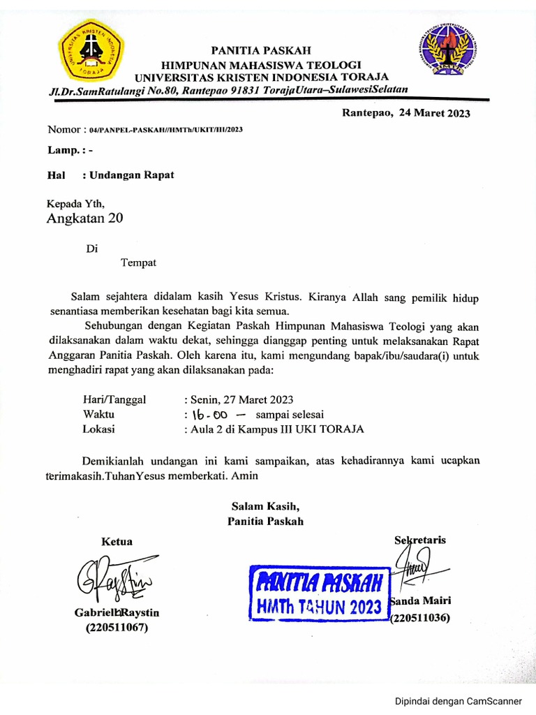 UNDANGAN RAPAT PASKAH Ang. 20 | PDF