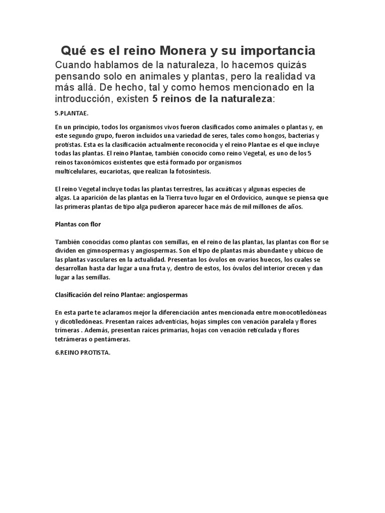 Qué Es El Reino Monera y Su Importancia | PDF | Hongo | Plantas