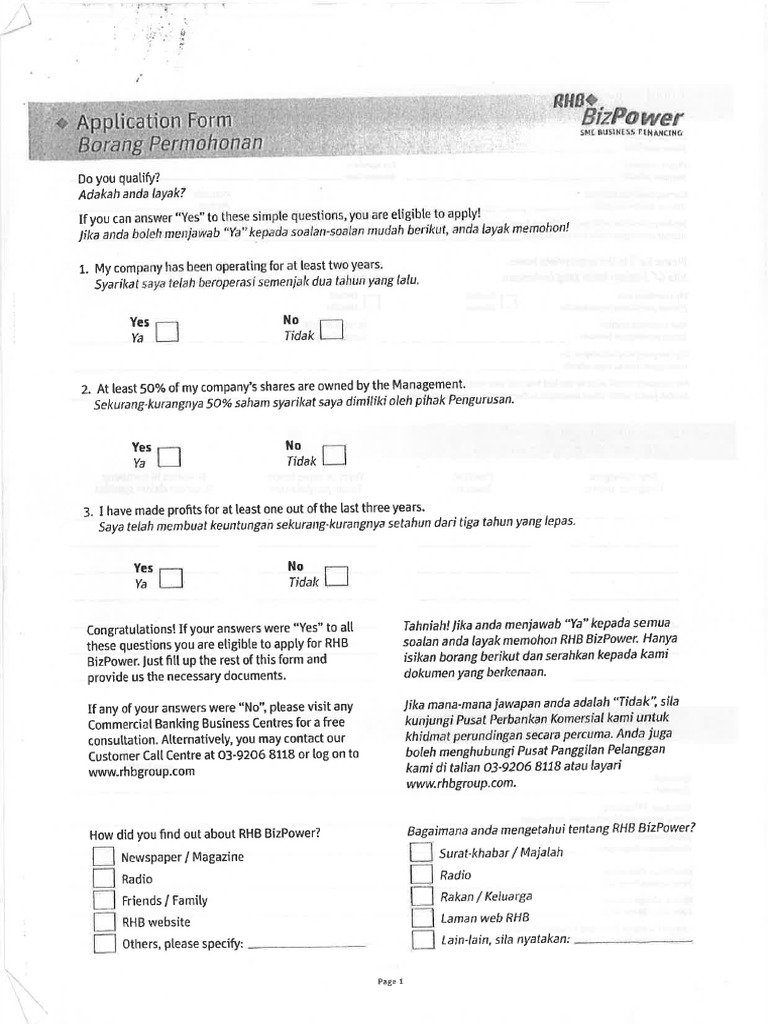 Application Form for SRF for Sdn Bhd & Partnership PDF
