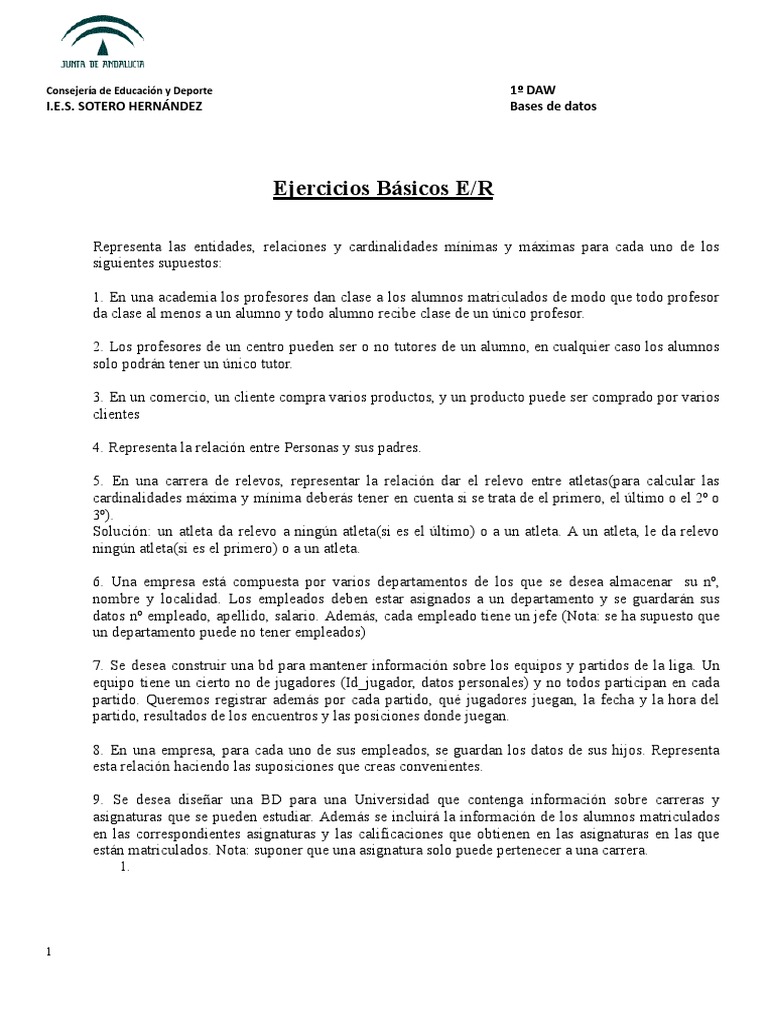 Ejercicios E/R para Bases de Datos | PDF