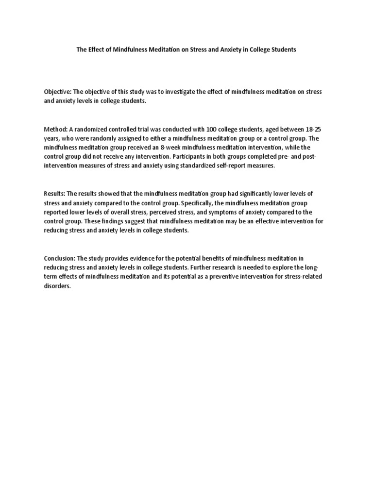 The Effect of Mindfulness Meditation On Stress and Anxiety in College ...