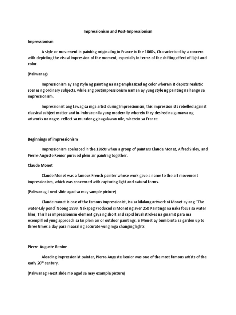 Post Impressionism Pdf Impressionism Claude Monet