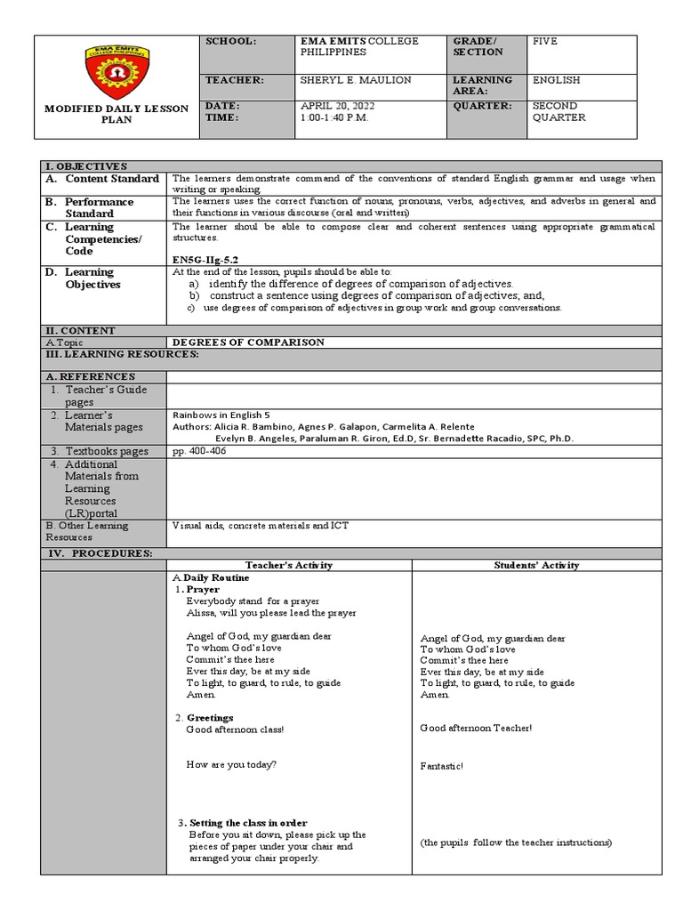 A. Content Standard B. Performance Standard C. Learning Competencies ...