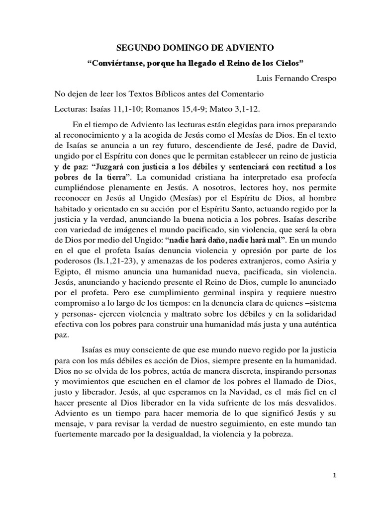 Segundo Domingo de Adviento Descargar gratis PDF Jesús Reinado y
