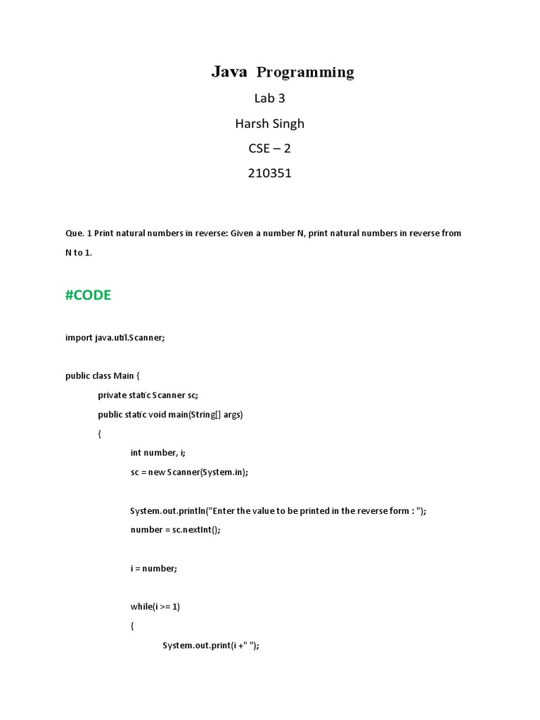 Java Programming Lab 3 HARSH SINGH | PDF | Numbers | Mathematical Notation