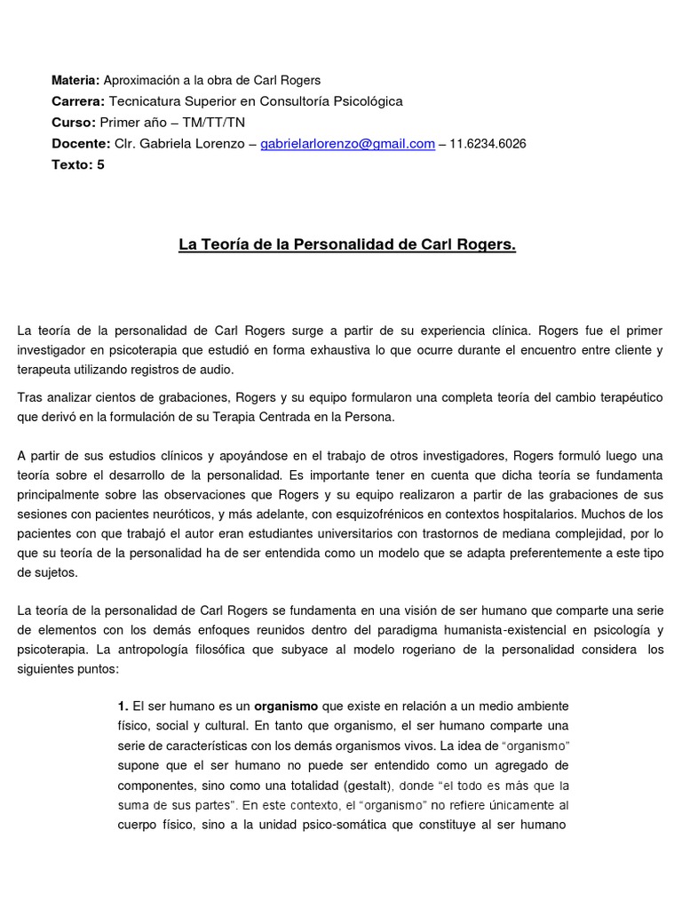 La Teoría de La Personalidad de Carl Rogers. TM/TT/TN PDF