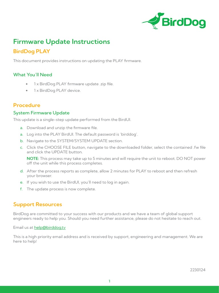 BirdDog PLAY Firmware Update Guide | PDF