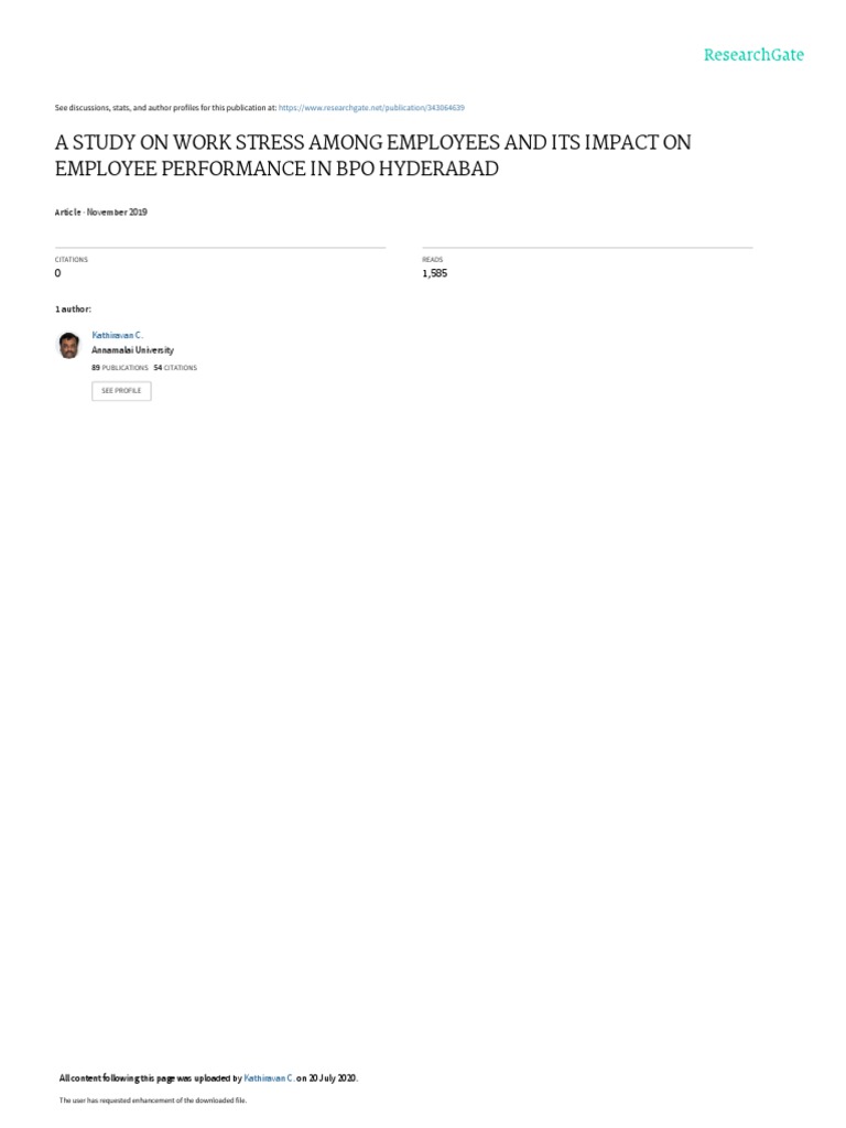 Work Stress Impact on BPO Performance | PDF | Occupational Stress ...