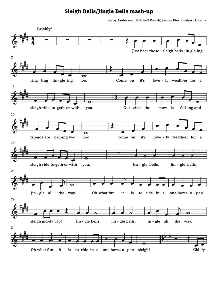 Sleigh Bells Jingle Bells MashUp PDF American Songs Holiday Songs
