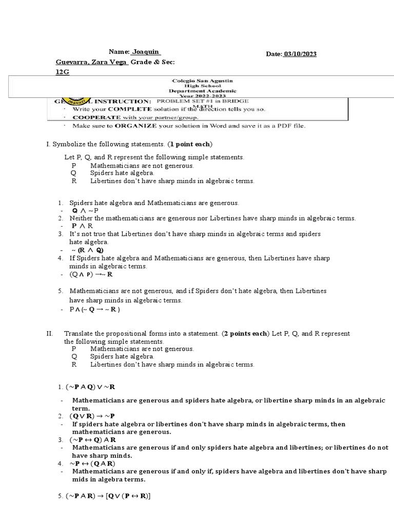 Algebraic Logic Problems Solved | PDF | Mathematical Logic | Mathematics