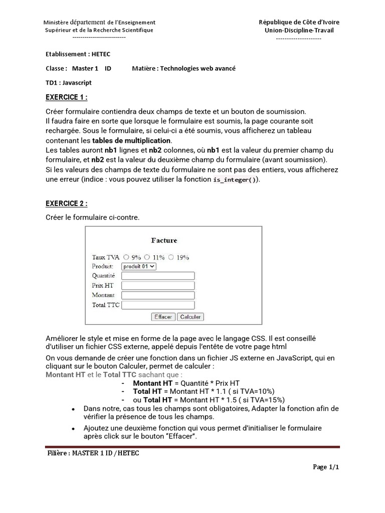 Formulaire et Tables de Multiplication en JS | PDF | Méthodes et ...